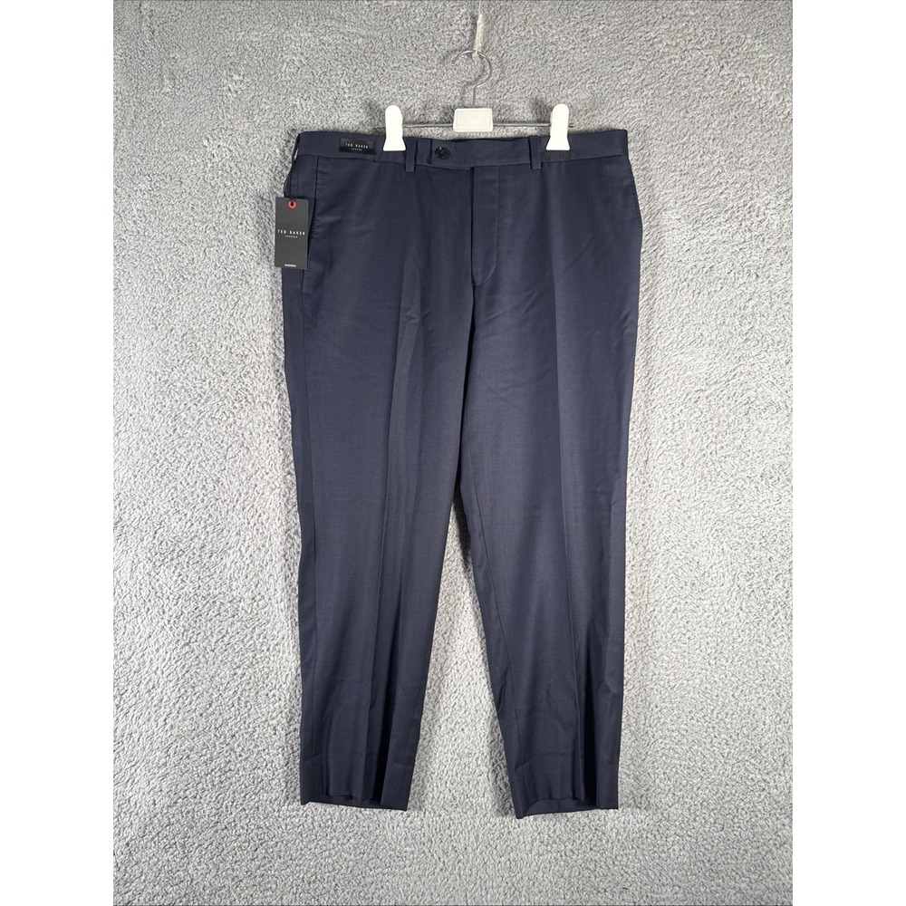 New Ted Baker Jefferson Pants Mens 36x26 Navy Blue Dress Wool NWT $248 tag Hem